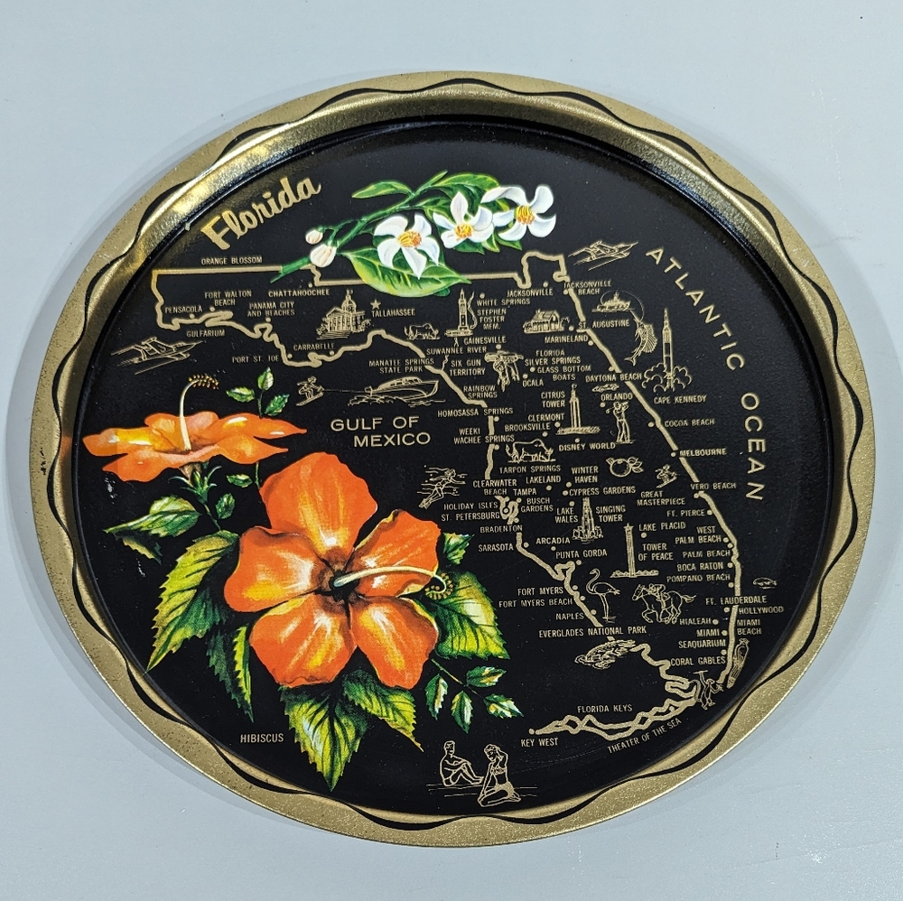 vintage florida themed metal tray/plate